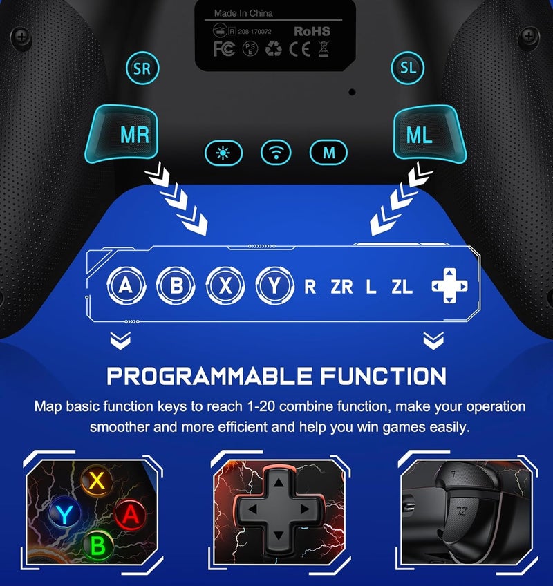 Svetaecho Wireless Switch 2 Pro Controller for Nintendo Switch Controller, Cool LED Wired PC Joysticks-Wireless iOS Gamepad/Android Remote/Programmable Nintendo Switch Accessories Interactive Gaming Figures - Image 5